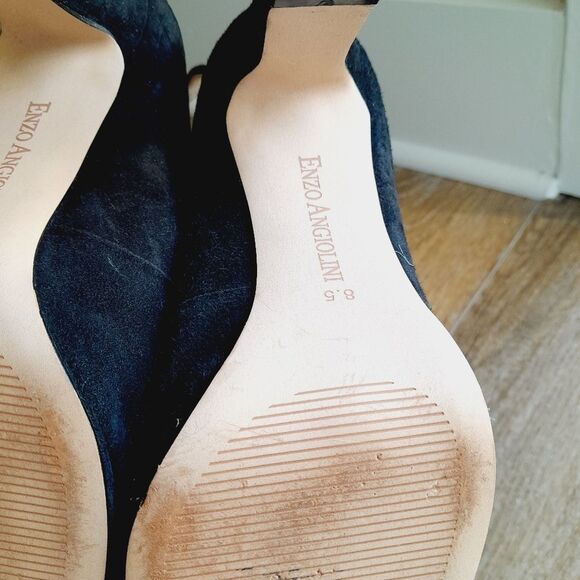 ENZO ANGIOLINI Black Mary Jane Peep Toe Suede Heels Career Wear sz: 8.5 /39 - Picture 5 of 6